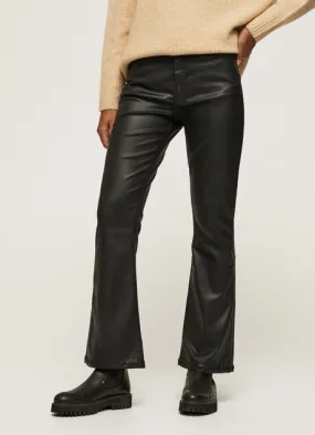 Pepe Jeans Dion Flare black waxed jeans trousers with high waist and wide PL204156XB0 denim black