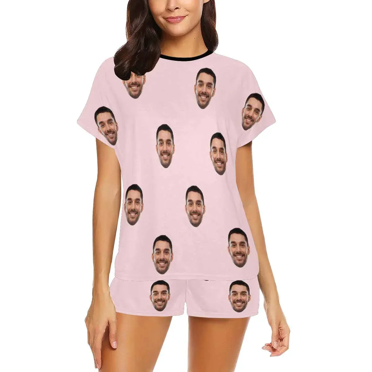 PRICE DROP-Custom Face Couple Pajamas Personalized Face Couple Matching Crew Neck Short Pajama Set