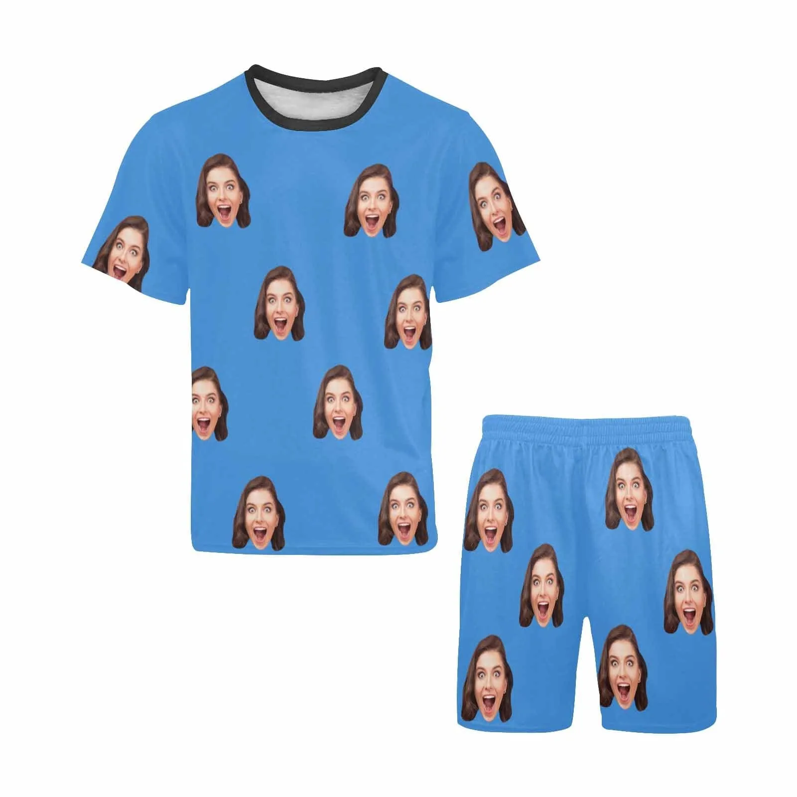 PRICE DROP-Custom Face Couple Pajamas Personalized Face Couple Matching Crew Neck Short Pajama Set