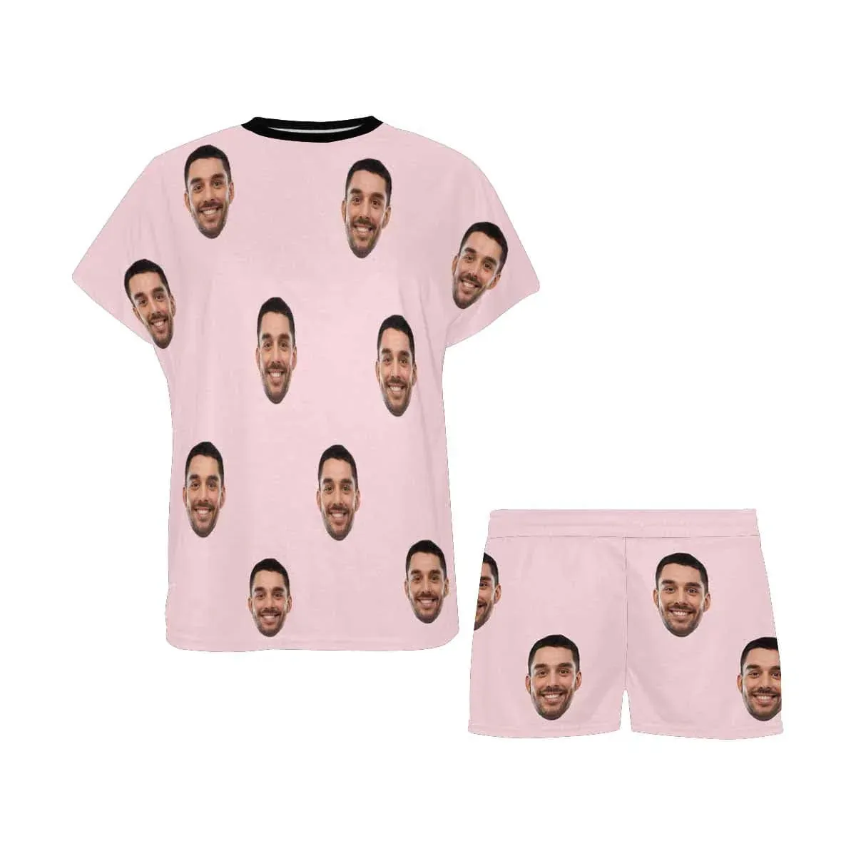 PRICE DROP-Custom Face Couple Pajamas Personalized Face Couple Matching Crew Neck Short Pajama Set