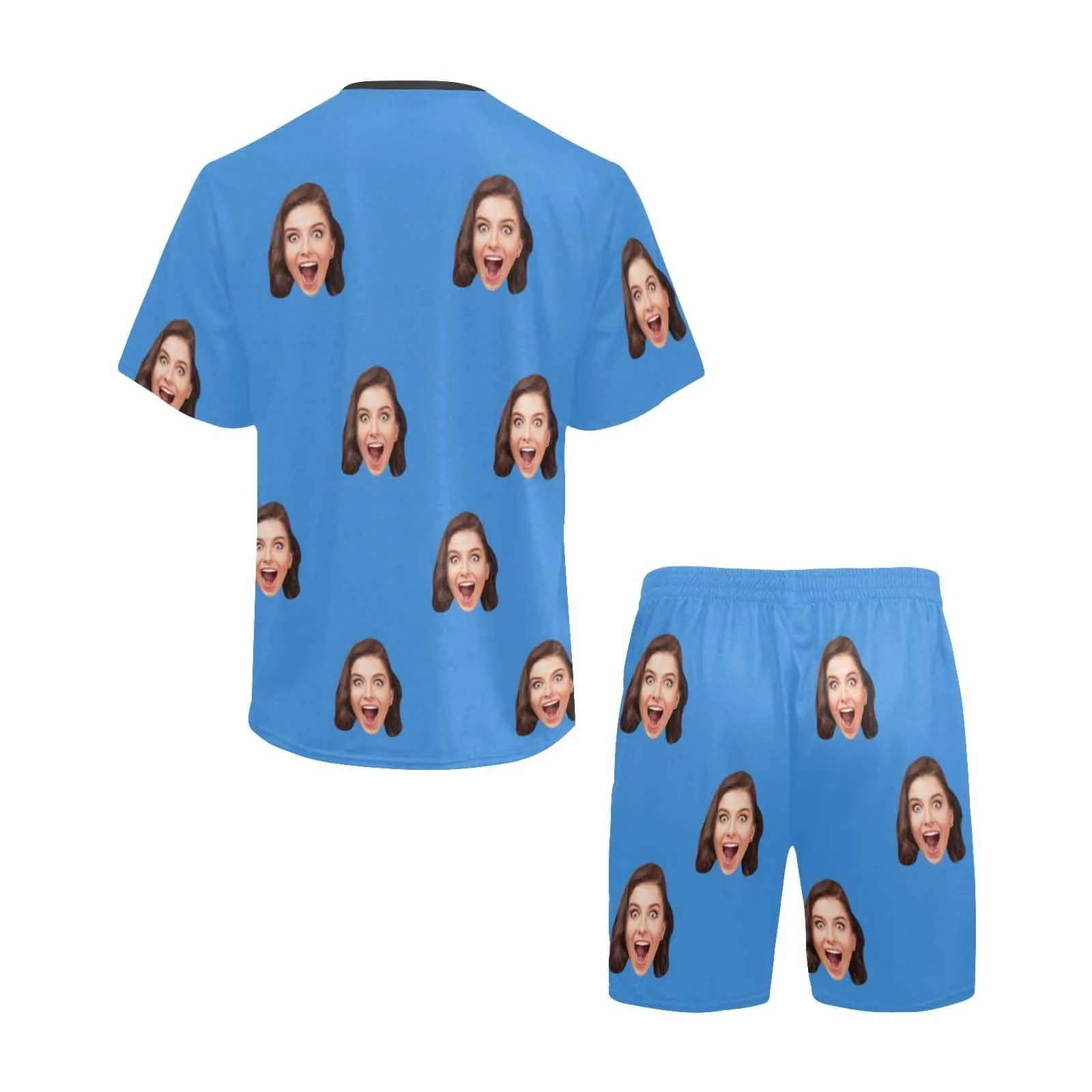 PRICE DROP-Custom Face Couple Pajamas Personalized Face Couple Matching Crew Neck Short Pajama Set