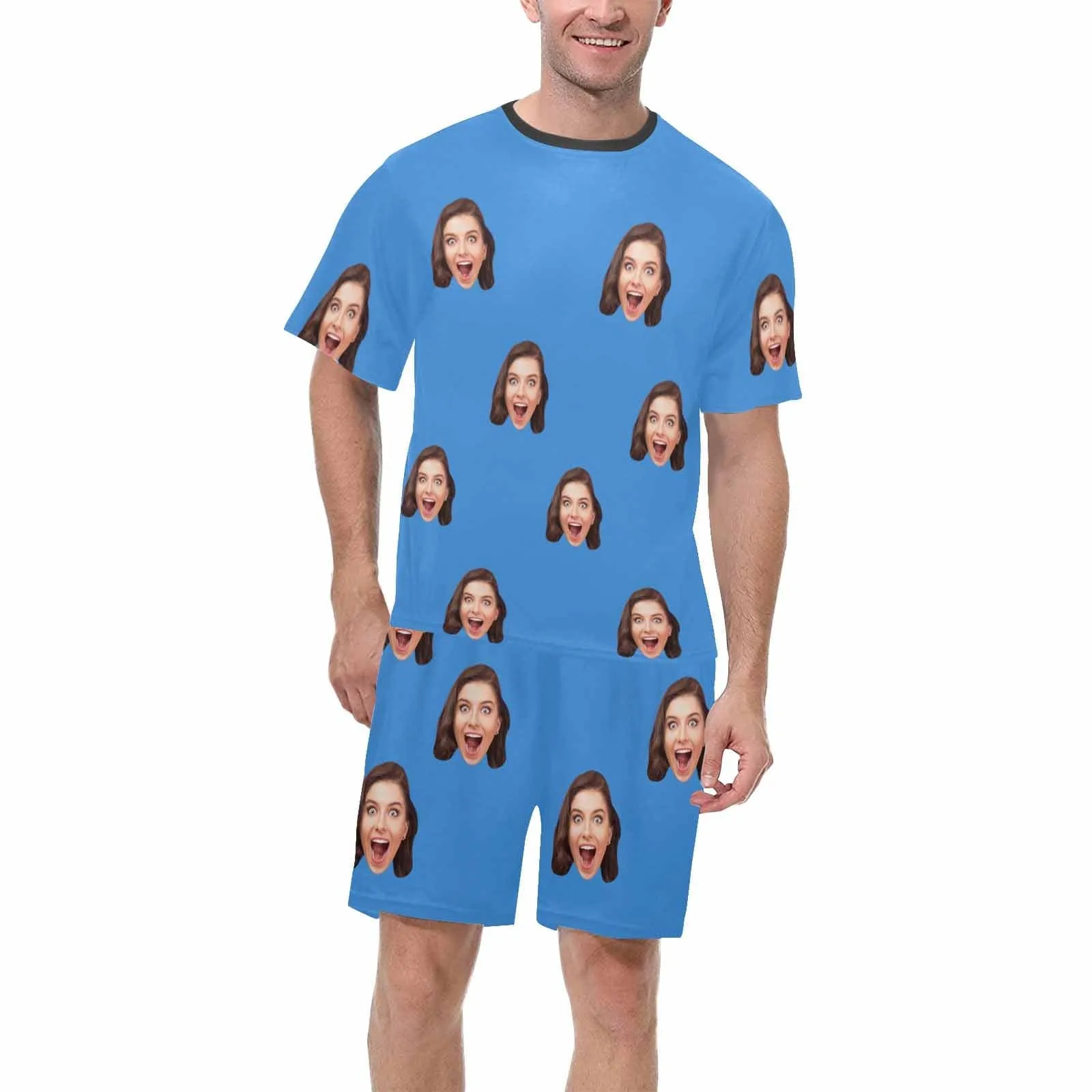 PRICE DROP-Custom Face Couple Pajamas Personalized Face Couple Matching Crew Neck Short Pajama Set