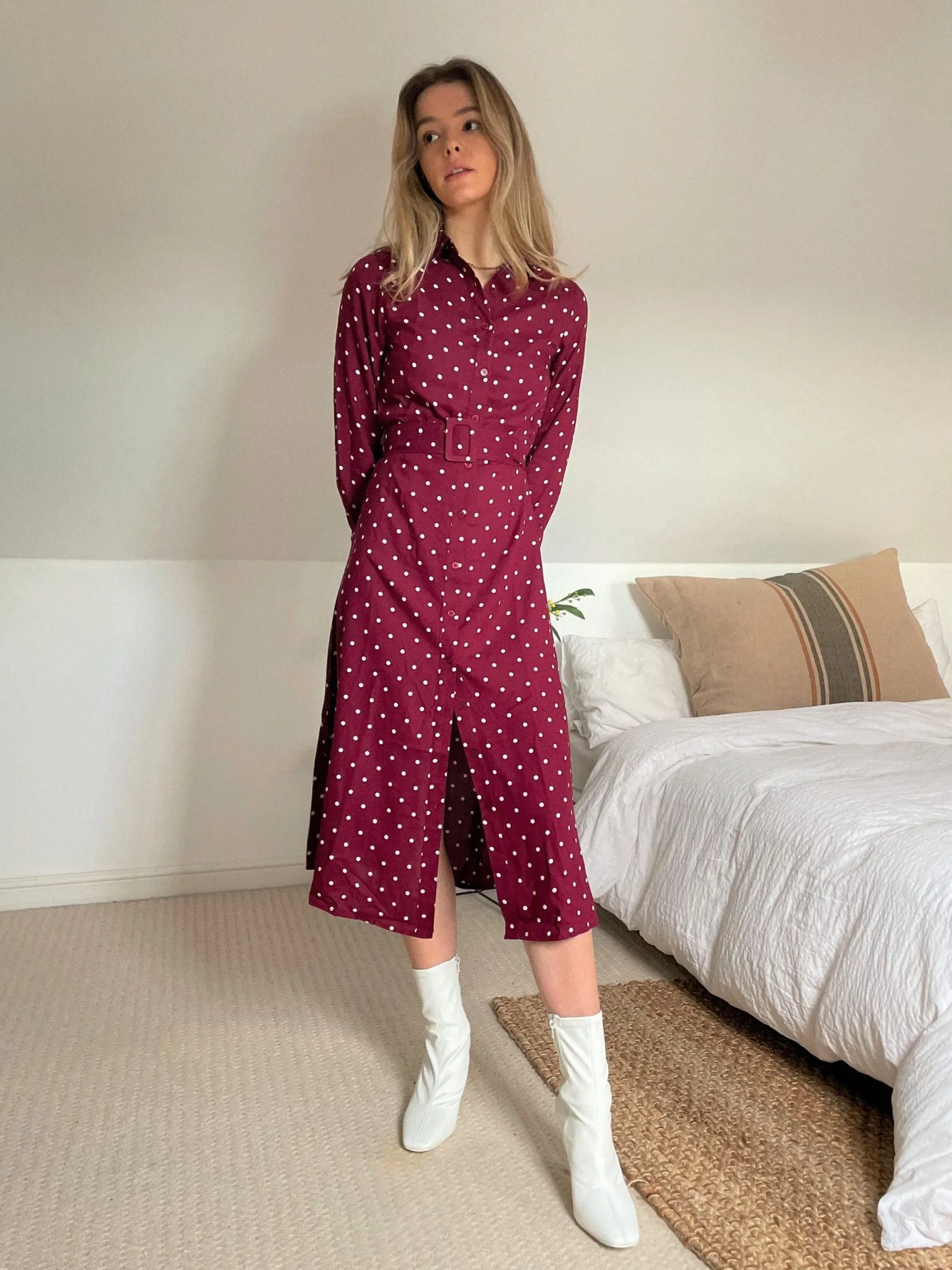 Slaytwins Dana Spot Print Midi Shirt Dress