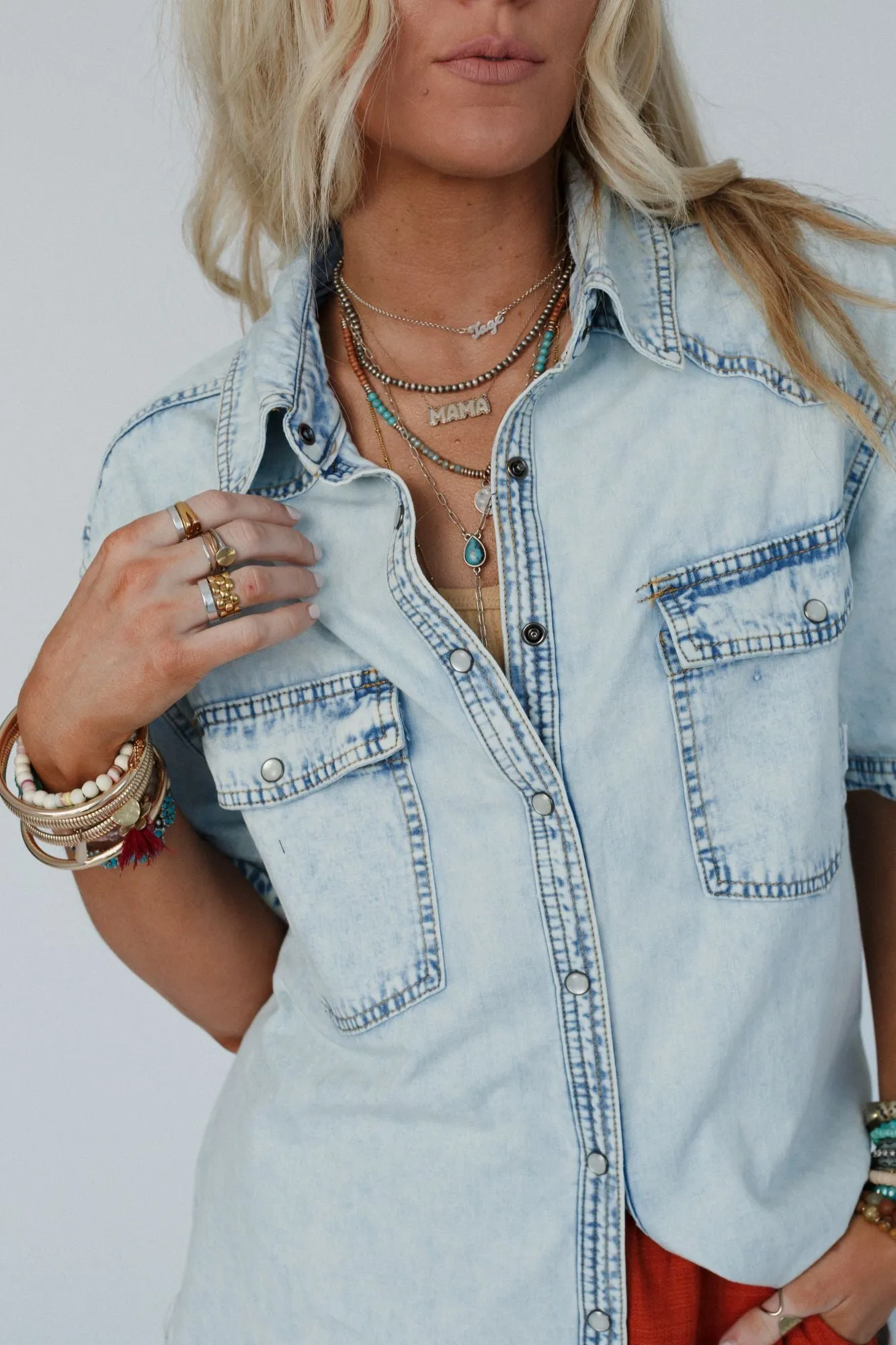 Snap Decisions Button Down Top - Denim