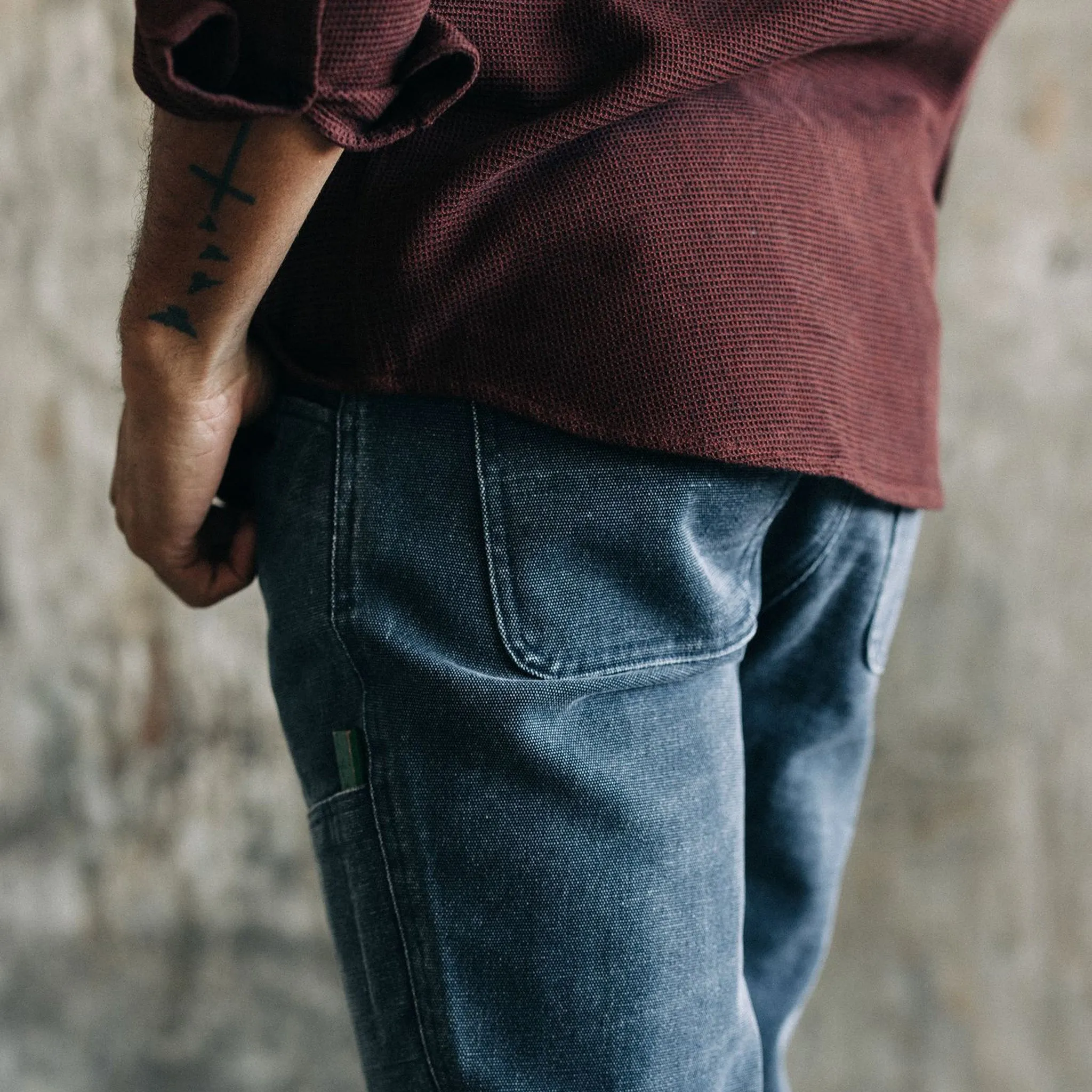 The Lined Chore Pant in Navy Chipped Canvas