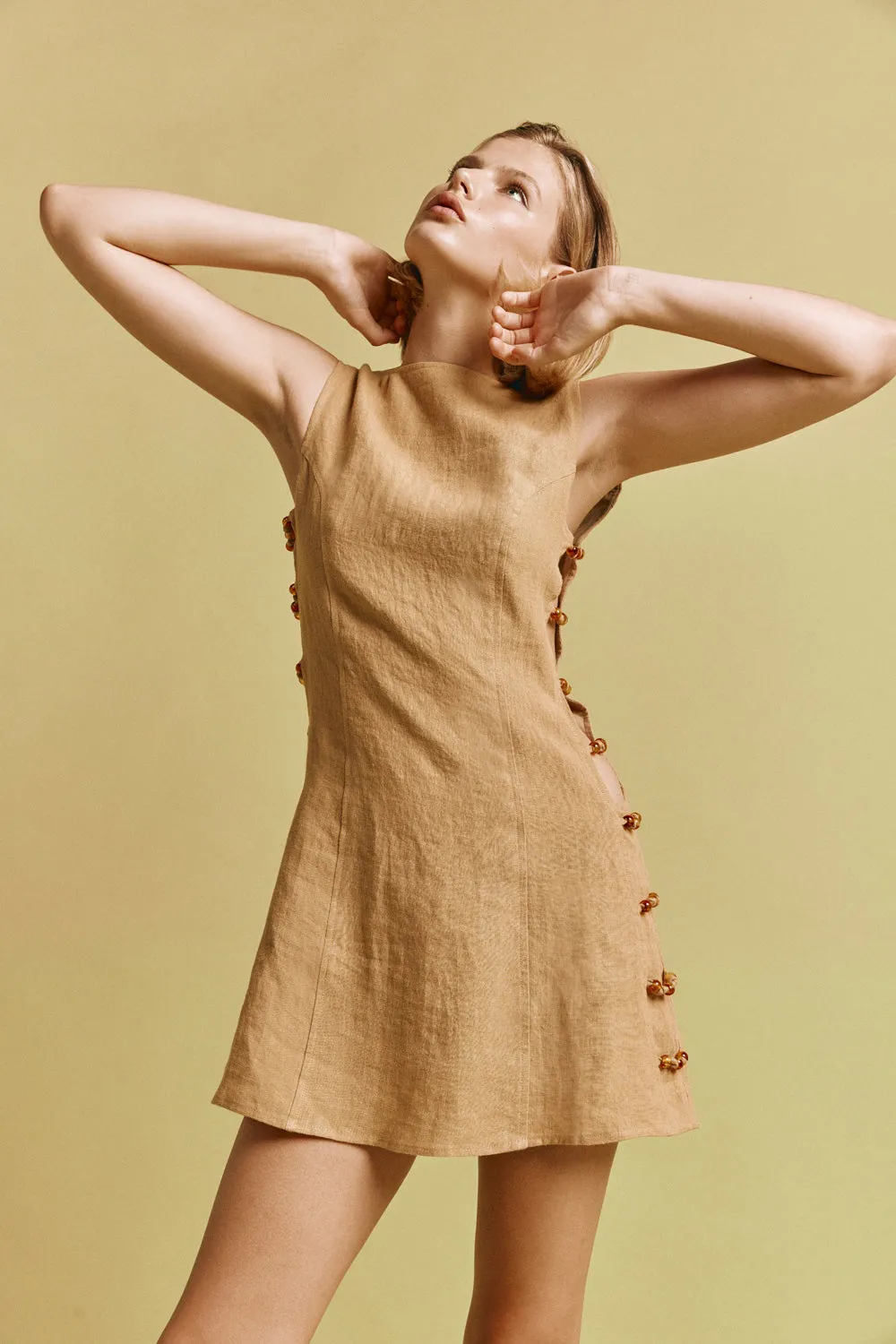 Tia Linen Mini Dress Ochre