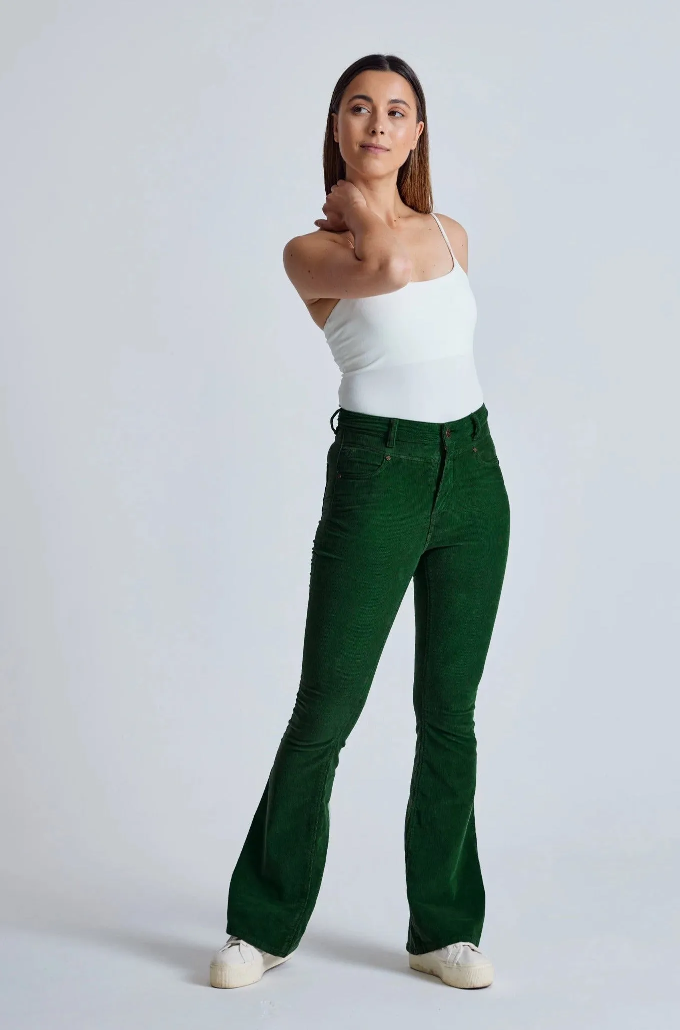 Winter Green Mavis High Waisted Skinny flared Jeans -  GOTS Certified Organic Cotton and Elastane