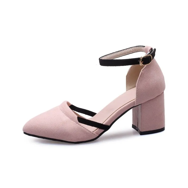 Women's Pointed Toe Bicolor Ankle Strap Block Heel Sandals