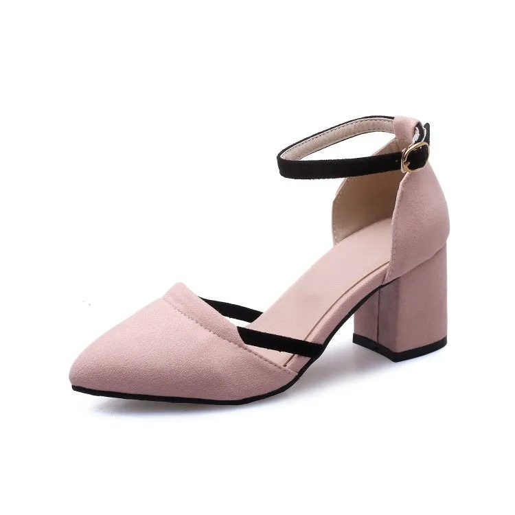 Women's Pointed Toe Bicolor Ankle Strap Block Heel Sandals